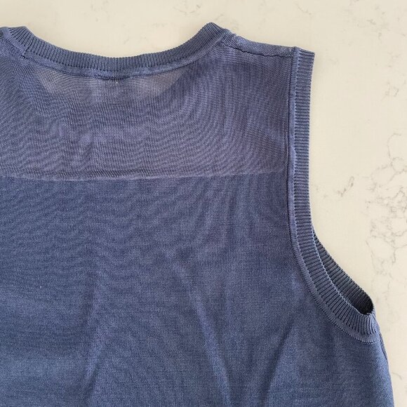 Anne Klein Vintage Slvless Crew Neck Mesh Panel Viscose Blend Knit Top Blue Sz S - Picture 7 of 12